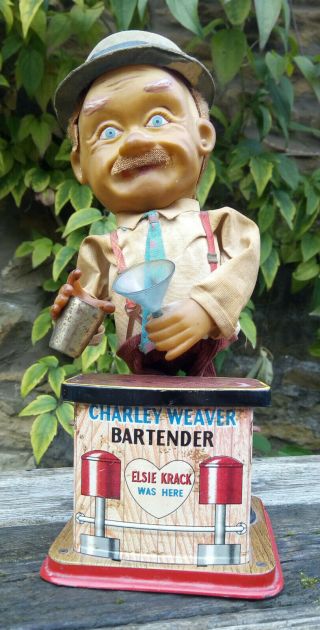 Vintage Japanese Battery Operated Tin Toy Charley Weaver Bartender