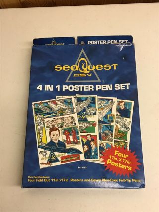 Sea Quest 4 In 1 Poster Pen Set 11x17in.  4 Fold Out Poster 1990’s Vintage Vtg