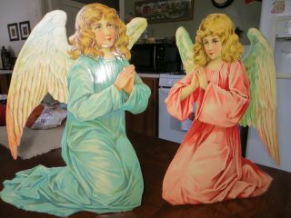 2 Vintage Large Victorian German Die Cut Easel Back Angle Christmas Decorations