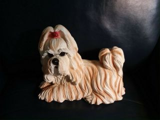 Rare Vintage Lifesize Tan Ceramic Shih Tzu Dog Statue Figurine 11 X 9 X 5 Gift