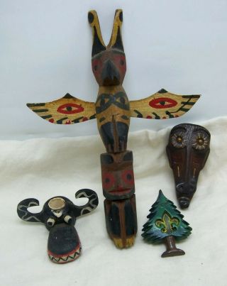 Vintage Hand Carved & Painted Boy Scout Slides & Totem Pole