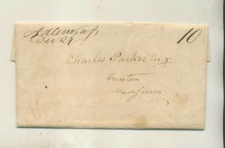 1835 John Dunlap Salem Nj To Charles Parker Trenton Nj Stmpls Lttr Cvr