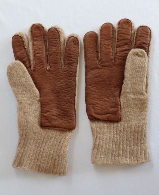 Wwii Usaaf U.  S.  Army Air Force Officers Khaki/tan Wool Gloves W/leather Palms