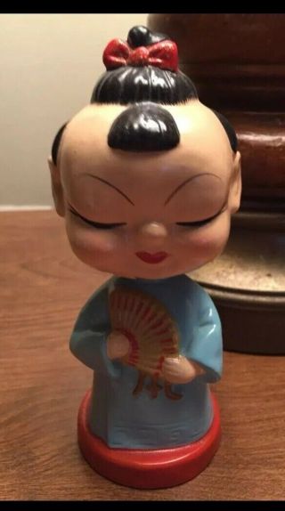 Vintage Japanese Oriental Asian Bobble Head Nodder Girl Doll