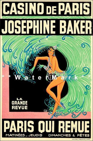 Josephine Baker 1930 Revue Casino De Paris Vintage Poster Print Actress Dancer