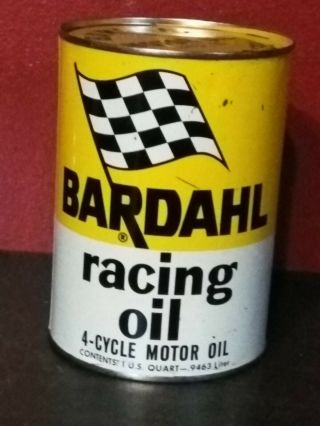 Rare Vintage Bardahl Racing Motor Oil Can Metal Full Sinclair Mobil Tydol Conoco
