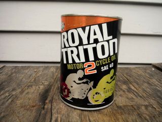 Vintage 1 Quart Royal Triton 2 Cycle Motorcycle Racing Motor Oil Can Full