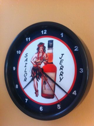 Sailor Jerry Rum Tattoo Parlor Tiki Bar Man Cave Black Wall Clock Sign