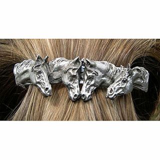 Horse Jewelry Hair Or Scarf Clip Barrette Pewter Four Horses Direct From Artist