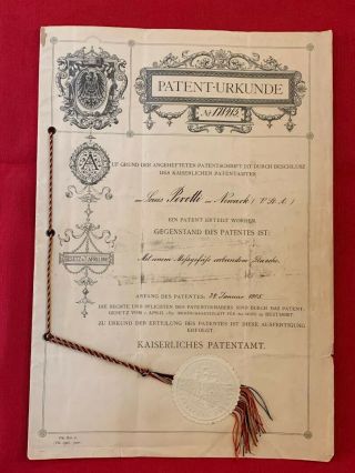 Patent Letter German Kaiser Pre World War 1 Document