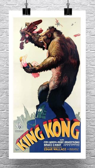 Large King Kong 1933 Vintage Movie Poster Canvas Giclee Print 24x44 In.