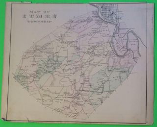1876 Hand - Colored Map Of Cumru Township,  Berks County,  Pa,  Canal,  Railroad