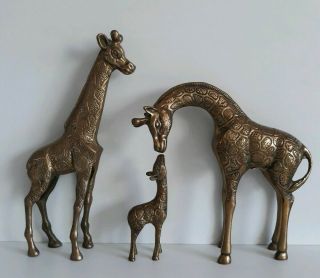 3 Giraffes W/ Baby Giraffe Set Solid Brass Leonard Silver Mfg Co