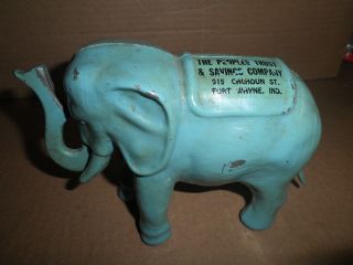 Old Cast Aluminum Elephant Mechanical Bank,  Peoples Trust,  Fort Wayne,  Ind