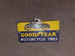 Porcelain Goodyear Motorcycle Tires Enamel Sign Size 8 " X 5 " Inches