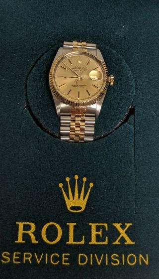 Rolex Rolesor Datejust Auto 36mm Gold Campaign Mens Jubilee Bracelet Watch 1603