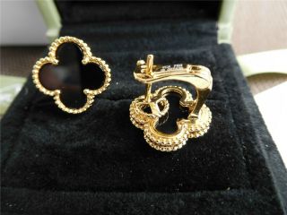 Auth Van Cleef & Arpels Vintage 18k Yellow Gold Alhambra Turquoise Earrings
