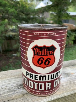 Vintage Phillips 66 Premium Motor Oil Quart Metal Can Gas Station Sign - Empty