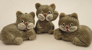 Vintage Set (3) Hard Plastic Cat Kitty Figurines Figurine Gray Grey Cartoon