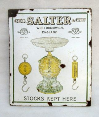 Vintage Old George Salter & Co Ltd Weight Scales Ad Porcelain Enamel Sign Board
