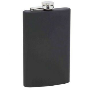 Solid Black Rubber Finish Alcohol 8oz Stainless Steel Flask Screw Pocket Liquor