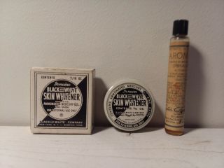 Vintage Patent Medicine Tin & Bottle Skin Whitener Aromant Contents,  Label,  Box
