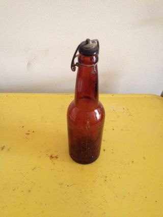 Vintage Antique Amber Brown Beer/soda Bottle Wire Bale Flip Stopper Lid