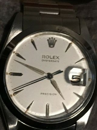 Vintage Rolex Oysterdate Precision 6694 Stainless 34mm Date Watch Blue Second