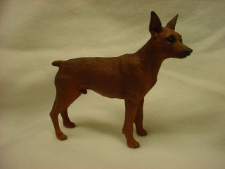 Min Pin Dog Figurine Hand Painted Statue Red Brown Puppy Miniature Pinscher
