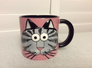 B Kliban Big Cat Pink Ceramic Mug Raised Embossed Design