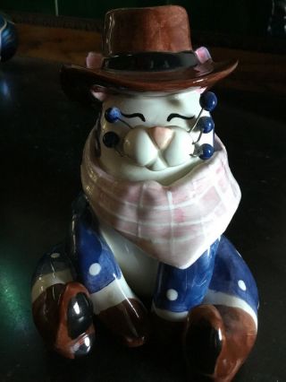 Annaco Creations Retired Whimsiclay Large Cat Cowboy Willy By Lacombe Nib
