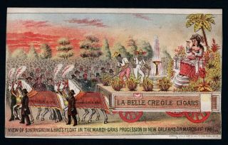 1880s Trade Card - Orleans Mardi - Gras Parade - La Belle Creole Cigar Factory
