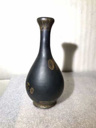 Antique Japanese 19th century Black satin Gold Gilt decoration vase 3
