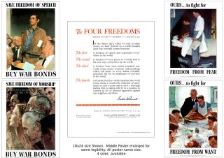 Norman Rockwell The Four Freedoms 5 Poster Set [4 Sizes,  Matte,  Glossy Avail]