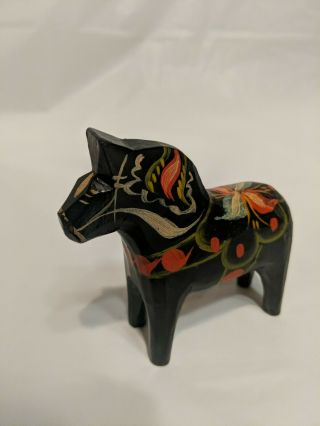 Akta Dalahemslojd Small Black Hand Carved And Hand Painted Wooden Horse Made In