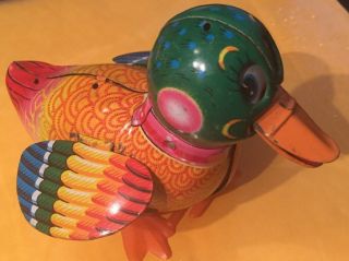 Vintage Litho Dilly The Duck Kanto Toys Mechanical With Key Tin Wind Up Japan