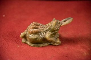Chinese Green Jade Carved 3 - Legged Fortune Toad Feng Shui 4 " X 2 " 6 Oz.