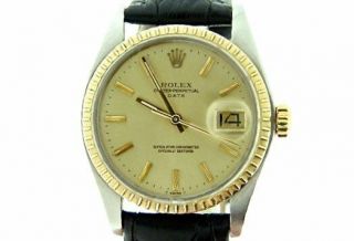 Rolex Date 1505 Mens 2tone 14k Yellow Gold Stainless Steel Watch Champagne Dial