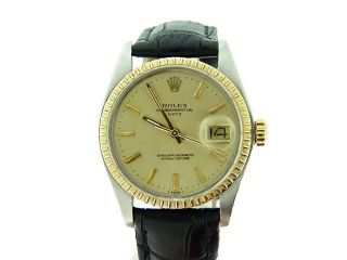 Rolex Date 1505 Mens 2Tone 14K Yellow Gold Stainless Steel Watch Champagne Dial 2
