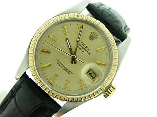 Rolex Date 1505 Mens 2Tone 14K Yellow Gold Stainless Steel Watch Champagne Dial 3