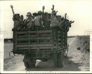 1942 Press Photo Women Ranch Workers On Back Of Truck In California During Wwii