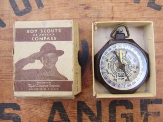 Vintage Official Boy Scouts Bsa Taylor 1075 Bar Needle Compass Box