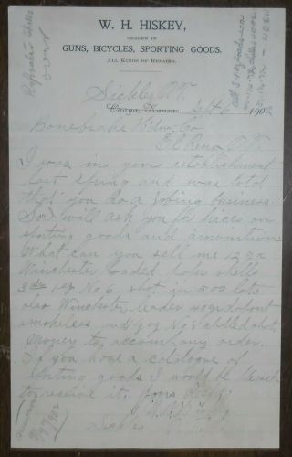 1902 Letterhead Sickles Oklahoma Territory Wh Hickey Guns Bicycles Sporting Good