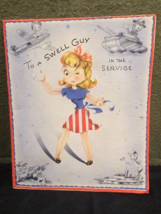 Wwii Patriotic Red White Blue Swell Guy Greeting Card W/ Photo Insert