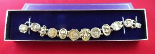 Vintage 14k Yellow Gold Slide Cameo Charms Bracelet W/ Diamond Chips Bin