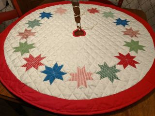 Vintage Christmas Quilted Tree Skirt Martha Stewart Quilt Stars Country Chic