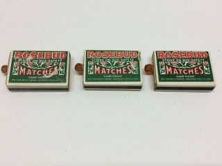 3 Vintage Boxes Of Rosebud Matches 1977 Beaded Pull Ohio Match Company