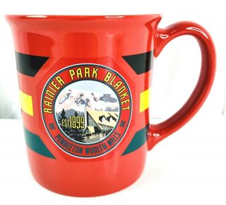 Pendleton Woolen Mills Rainier National Park Blanket Coffee Mug Red Stripes 18oz