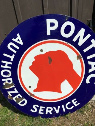 Vintage Double - Sided Porcelain Pontiac Authorized Service Sign 42 Inch