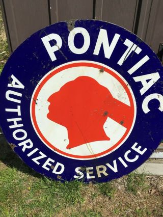 Vintage double - sided porcelain Pontiac Authorized Service sign 42 inch 2
